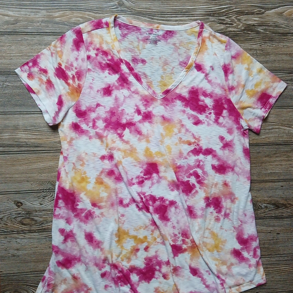 Lane Bryant Asymmetrical Tie Dye Flowy Short Sleeve V Neck Tshirt Top